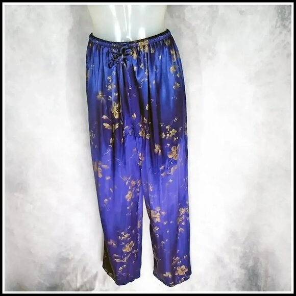 Satin Lounge Pants 40s Style Heavy Trousers Vintage Formal Pant Bluecore - Picture 6 of 11